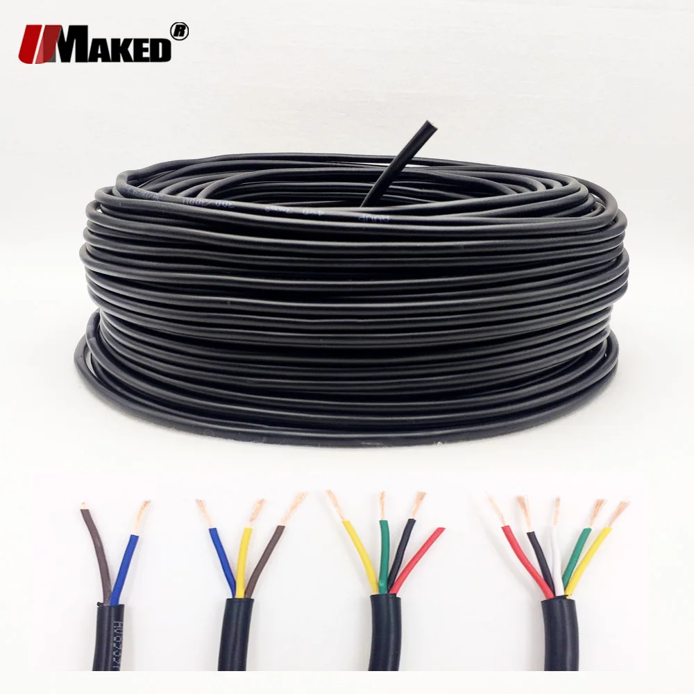100 м RVV кабель 22AWG 2Pin 3pin 4pin 5pin контроль сигнала удлинитель питания черный пвх