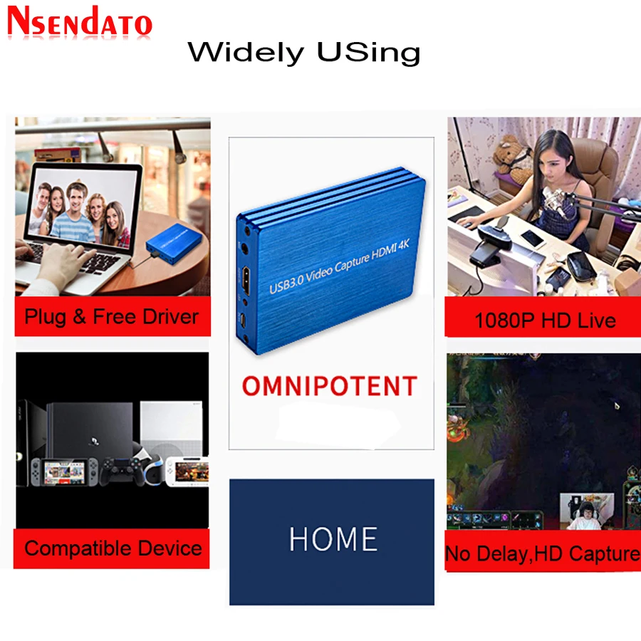 비디오 캡처 카드 동글, HD USB 비디오 레코더 게임 그래버, OBS 캡처 게임 카드, 4K HDMI to USB3.0, 1080P 60fps
