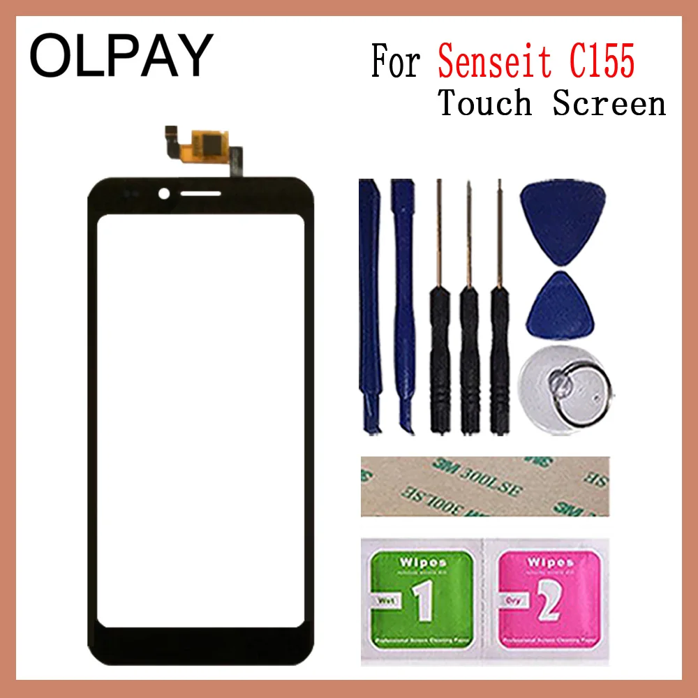 OLPAY 5," мобильный телефон для Senseit C155 сенсорный экран дигитайзер панель передняя внешняя стеклянная линза сенсор Бесплатный клей+ салфетки