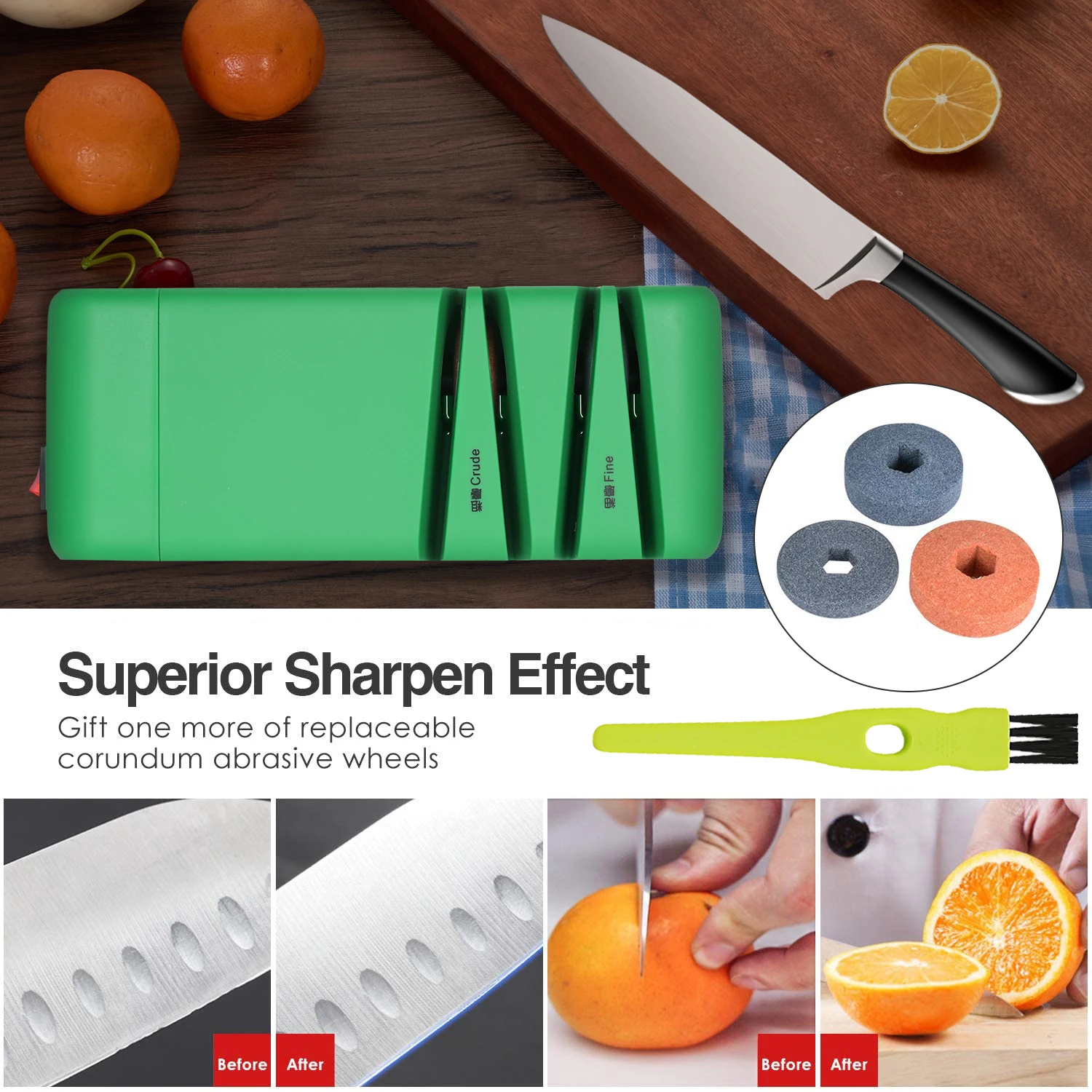 SharpEase Rechargeable Electric Knife Sharpener with Emery Wheel and 15- Degree Bevel, Restore, Repair and Polish Straight Blades - Vysta Home