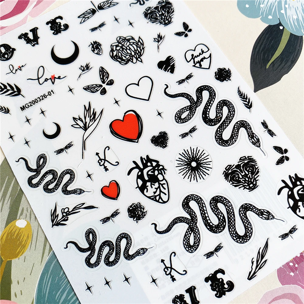 

MG200326-01 MG200326-02 Black and white Snake Love 3D Back glue Nail decal Nail sticker Nail decoration Nail art Nail ornament