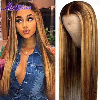 

Ombre Lace Front Wig Straight Honey Blonde 13x4 Lace Front Humen Hair Wigs For Women Highlight P4/27 Natural Color Remy Hair Wig