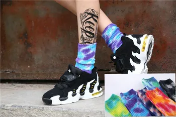 

Men's and Women's Tie-dye Craft Colorful Long Tube Socks Hip Hop Cotton Skateboard Socks Fun Couples Cycling Running Dye Socks
