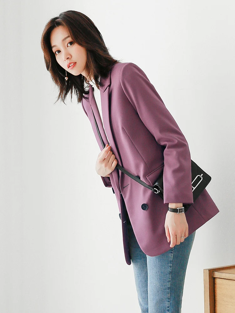 Loose Stylish Ladies Blazer Casual Solid Purple Simple Suit Jacket Vintage Abrigos Korean Party Women Jacket Large Size MM60NXZ