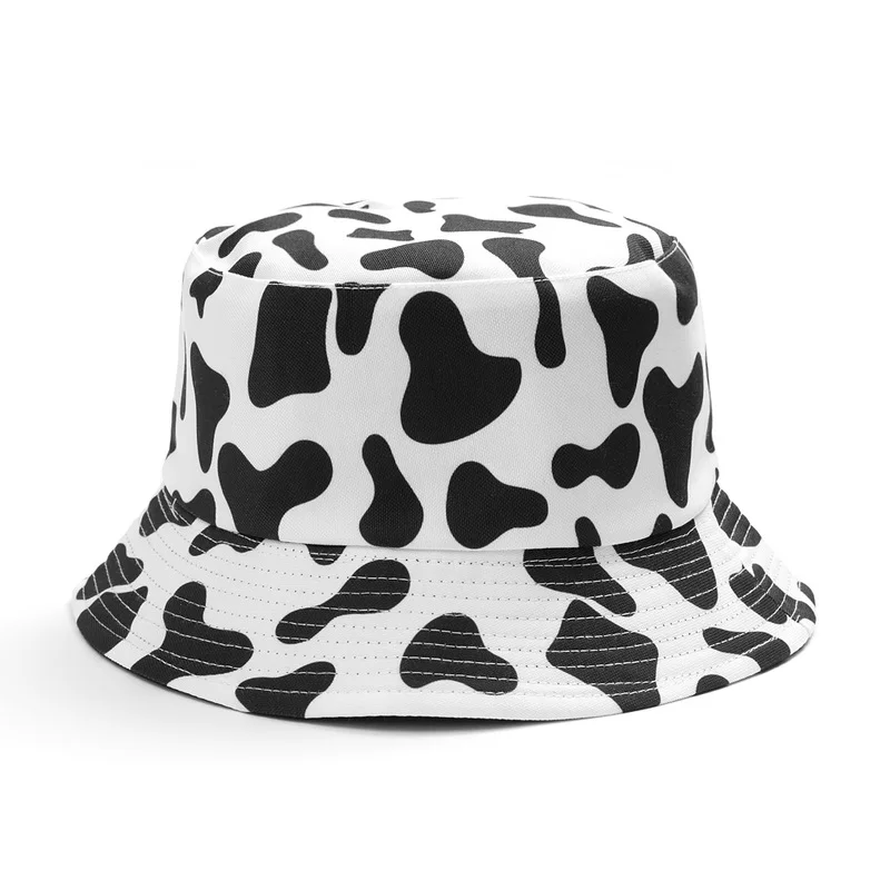 Fashion Reversible Black White Cow Pattern Bucket Hats for Men Women Summer Fisherman cap two Side fishing hat Travel Panama