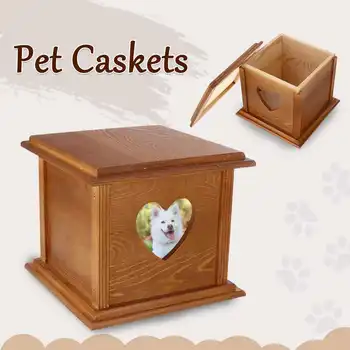 

Large Square Love Wood Urn Dog Cat Caskets House For Ashes Cremation Funeral Memorial Pet Urns Coffin Box Can Put Picture