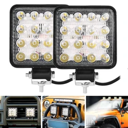 2 pçs 48w quadrado brilhante led spotlight luz de trabalho carro suv caminhão condução nevoeiro lâmpada para reparação do carro acampamento caminhadas mochila