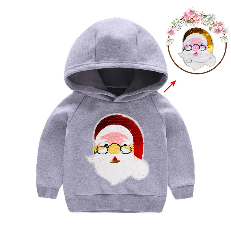 grey with fur Kids Christmas Clothes Boys Girls Hoodies Teens Winter Hooded Sweatshirt For Boys Kids Clothes Long Sleeve Pullover Tops - Цвет: grey with fur