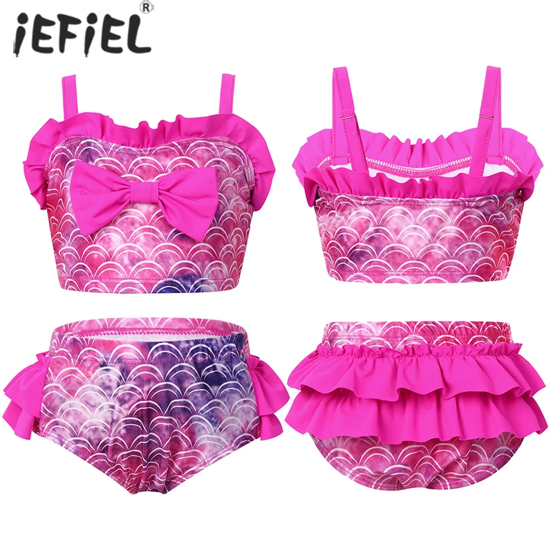 

2Pcs/Set Fish Scales Print Kids Girls Mermaid Swimwear Sleeveless Swimsuit Tops with Bottoms Summer Girls Beachwear Bathing Suit