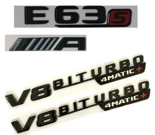 Черный глянец для E63s AMG V8 BITURBO 4matic+ значки-эмблемы для Mercedes Benz W213 - Цвет: 4pcs Gloss Black