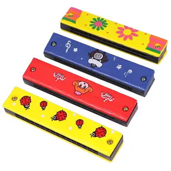 

4pcs Wooden Colorful Double Rows Kid Harmonica Kid Mouth Organ for Boy