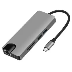 9 в 1 Тип C до 2 USB SD TF карта LAN VGA Hdmi USBC 3,5 мм, AUX, разъем адаптера концентратор Расширение PD зарядная док 1000 Мбит Rj45 Otg дисплей