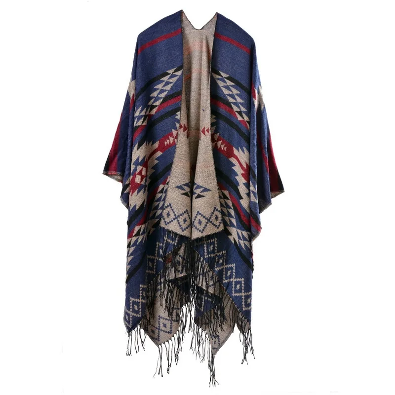 Геометрический принт женский зимний шарф мода кисточкой пашмины шарфы женские мягкие утолщенные пончо и накидки - Цвет: 6