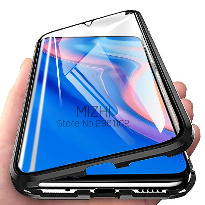 360 двухсторонний стеклянный чехол для Huawei Y9 Prime 2019 магнитный металлический бампер