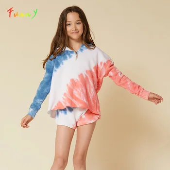 

Multicolor Casual Girls Hoodies Hooded Long Sleeve Pullovers 2020 Autumn Tie Dye Print Kids Hoodie Cute Children's Sweatshirt