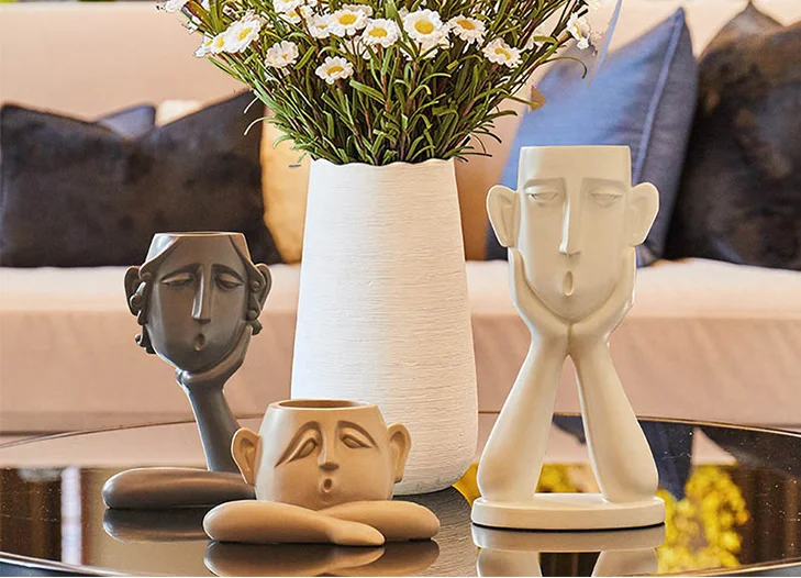 3 Pcs Set Abstract Figurine Sculpture Resin Human Face Vases Nordic Home Decor 