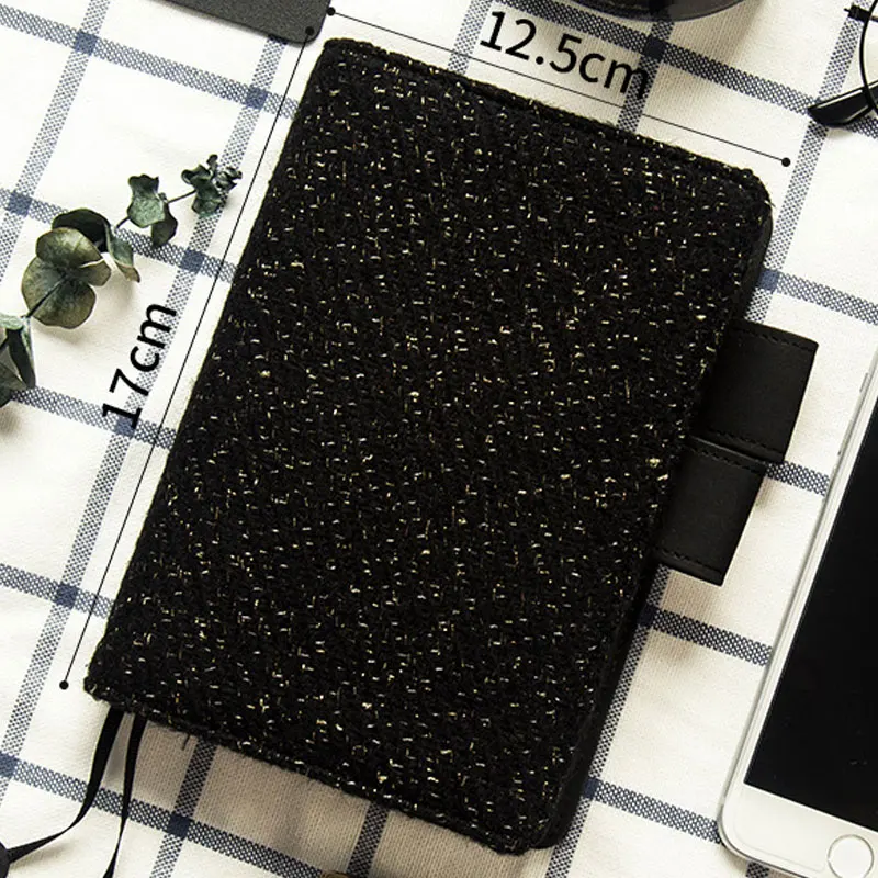 

Yiwi Gold Wave Point Black Woolen A5 A6 Hobo Style Diary Billbook A6 A5 Notebooks Hobo Cover Stationery Knitting