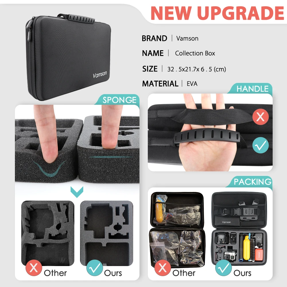 Комплект аксессуаров Vamson для Gopro Hero 7 6 5 супер комплект водонепроницаемый корпус
