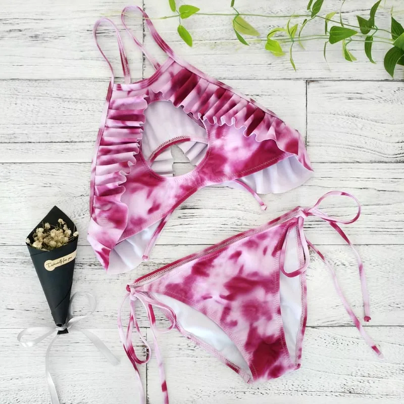 Summer Push Up Bikinis Swim Set Women Two-Piece Beachwear Striped Bodysuit Split Female Swimwear Bathingsuit