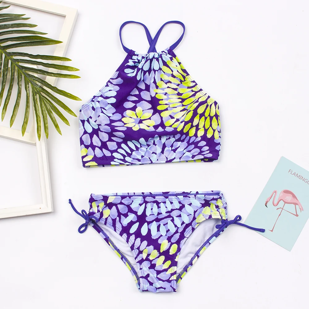 Flower Print Girls Swimsuit Swimwear Colorful Kids Bikinis Summer Girls Bikini 2020 Children Biquini Infantil Bathing Suit A366