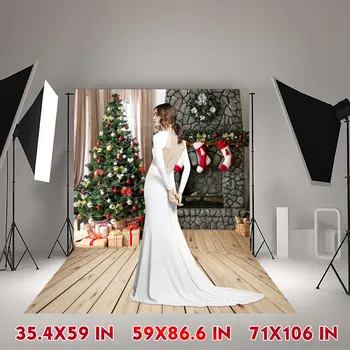 

Christmas Backdrop Fireplace Tree Winter Window Room Interior Baby Birthday Photography Background For Photo Studio Photophone