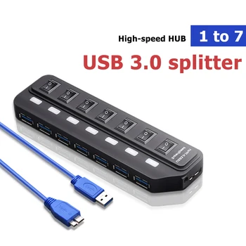 

USB 3.0 Hub High Speed 4/7 Ports USB Hub Multi USB Splitter with Individual Power Switches for Laptop PC Computer Accessories