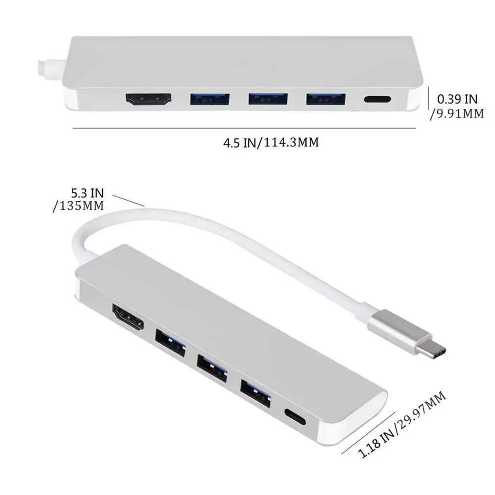 USB C концентратор мульти порт HDMI адаптер 5 в 1 USB C адаптер USB C к HDMI с 3 шт USB 3,0 порты зарядка PD порт