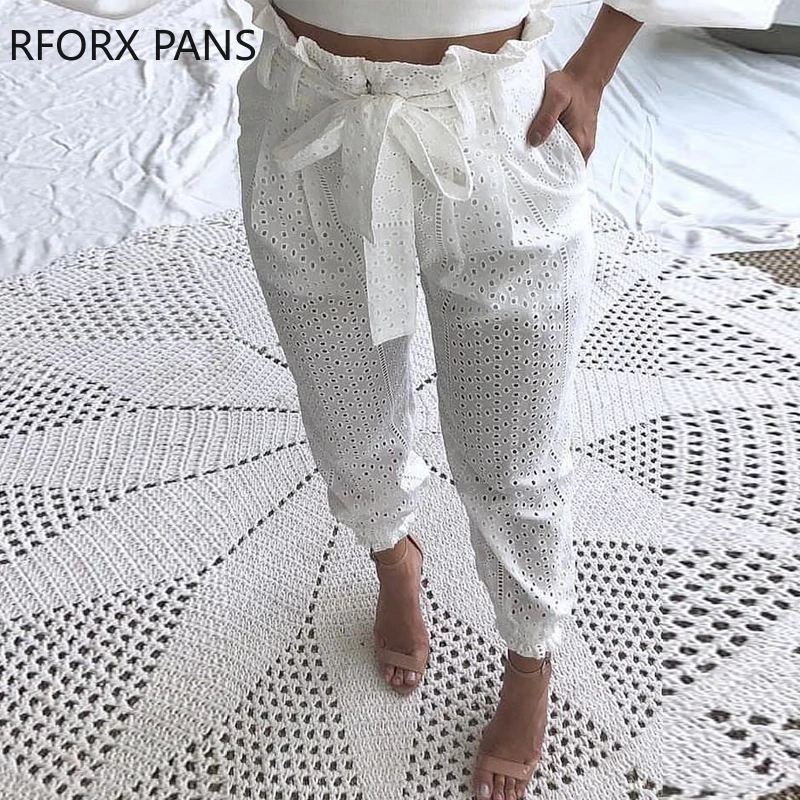 

Paperbag Waist Broderie Lace Casual Pants