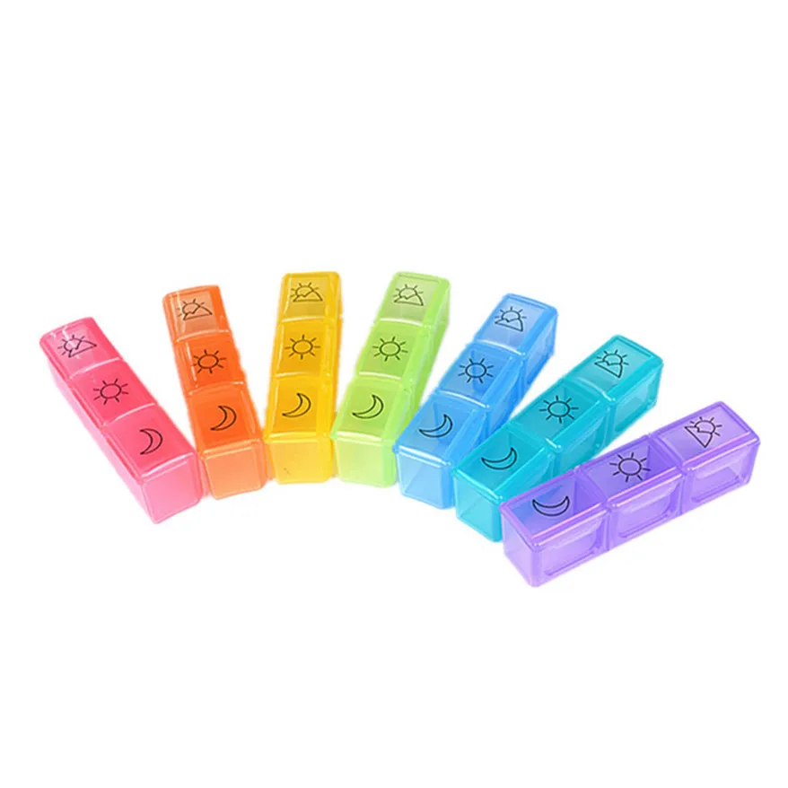 7PCS/Set Weekly Pill Organizer Portable Travel Pill Box Case Separate Compartments Pill Supplement Container