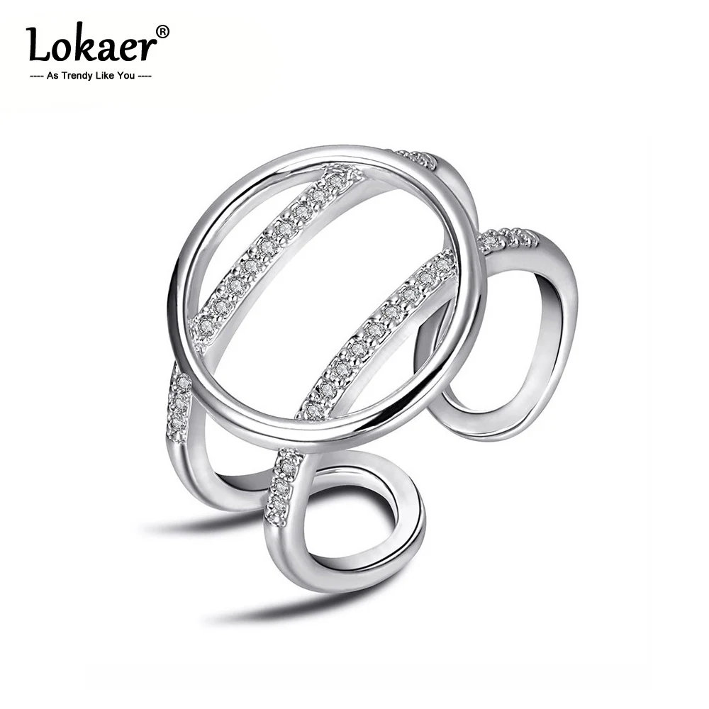 Женское кольцо с фианитом Lokaer золотистое/серебристое круглой формы в офисном