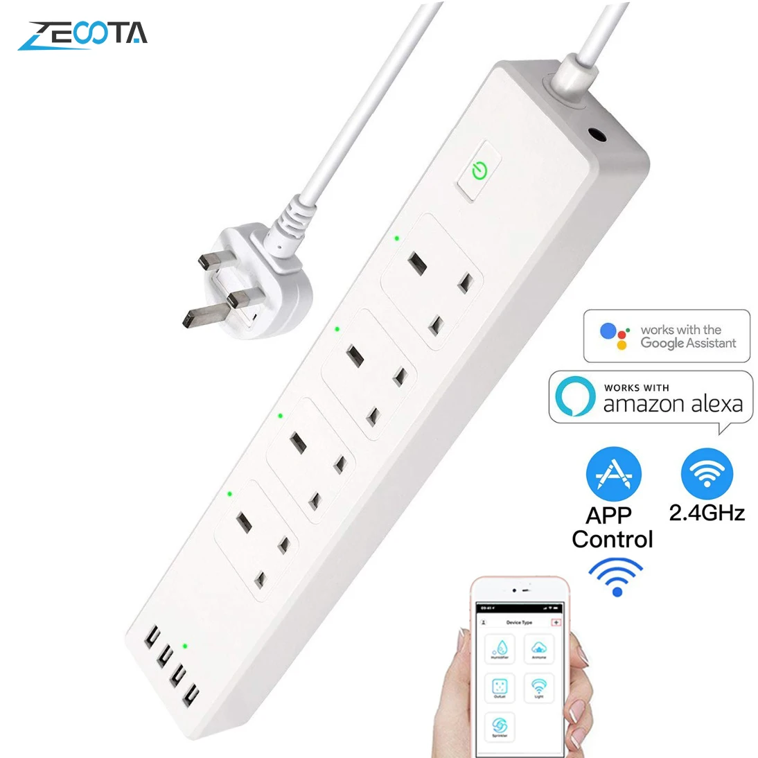 

Smart Power Strip Surge Protector UK WiFi Plug Outlets Homekit Extension Socket 6ft Cord for Alexa Echo Google Assistant IFTTT