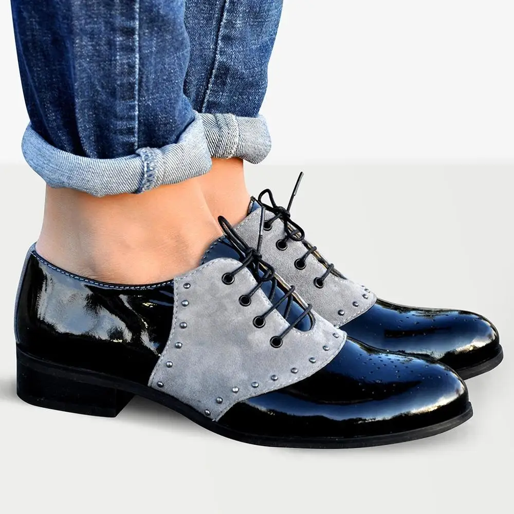 Women's Flats Oxfords Genuine Leather Sneakers Brogues Vintage Spring Handmade Autumn Laces Shoes Woman Spring Summer