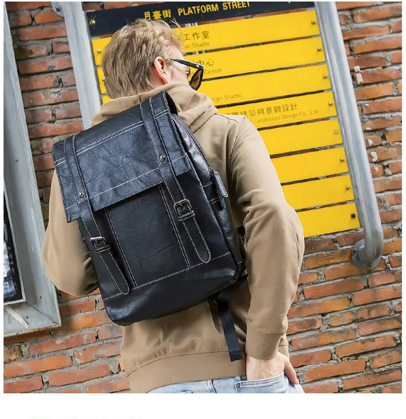

2019 New Style Casual Simple Backpack Trend PU Backpack Men's College Style School Bag Backpack