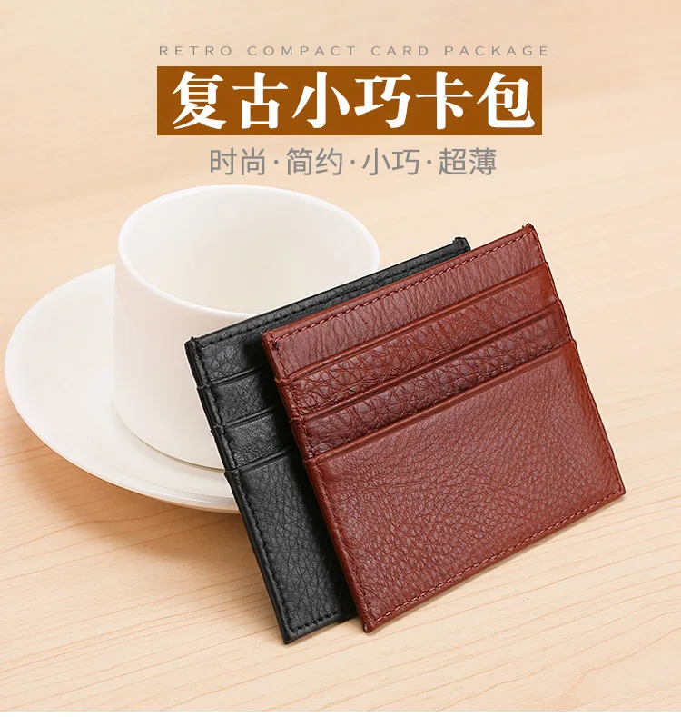 

New Products Ultra-Thin Small Wallet Genuine Leather Card Bit More Mini Bank Card Bus Card Holder Simple MEN'S AND WOMEN'S Card
