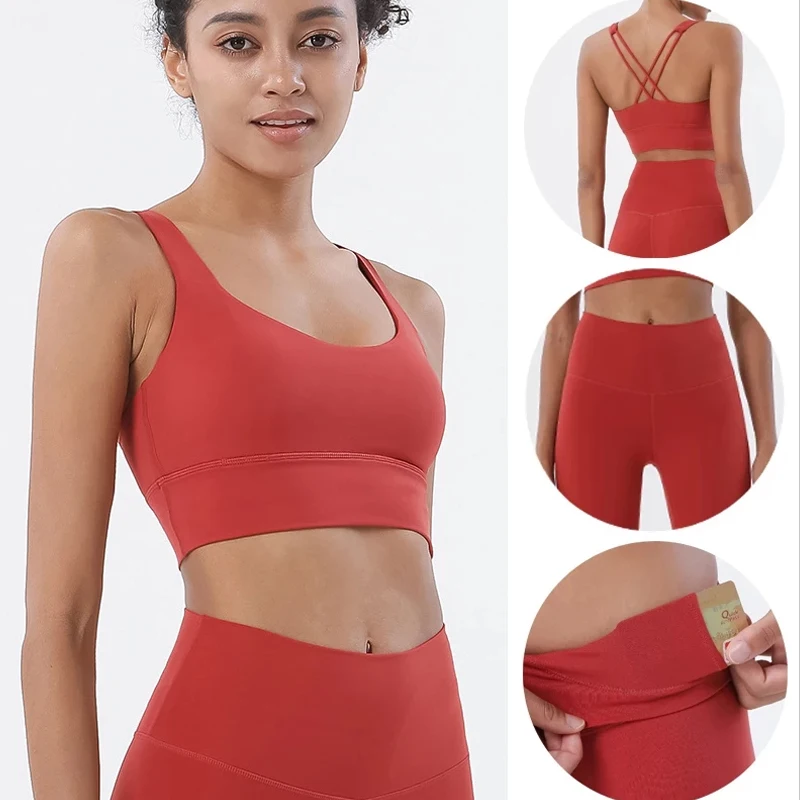 TRY TO BN Yoga Set Women Workout Sportswear Neck Sleeveless Crop Top High Waist Elastic Leggings Gym Fitness Women's Tracksuit