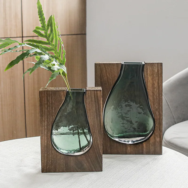 Wood Transparent Glass Vase Home Designer Decoration