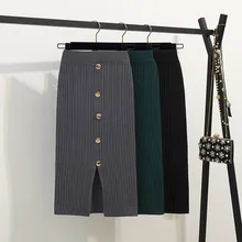 Новинка осени, Длинная женская юбка, элегантная шерстяная юбка, юбка-карандаш, вязаная теплая Повседневная юбка