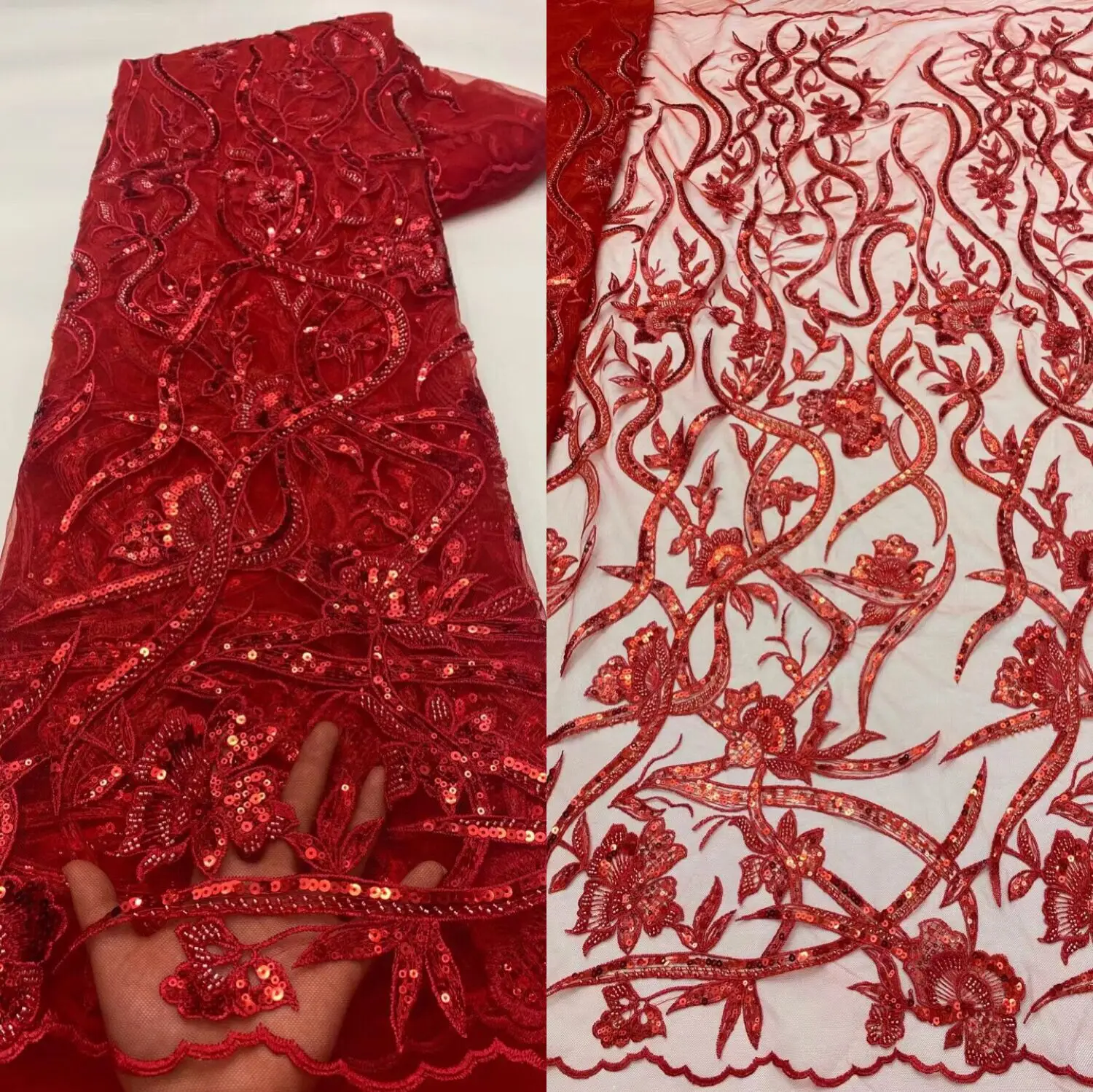 

Embroidered Net Fabric with beaded and sequins S-996662 Quality African Tulle Lace Fabric For party Dress