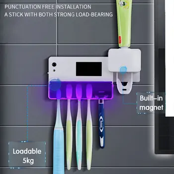 

Solar UV Light Toothbrush Sterilizer Tooth Brush Holder 2 in 1 Automatic Toothpaste Dispenser Oral Hygiene Cleaner Bathroom Set