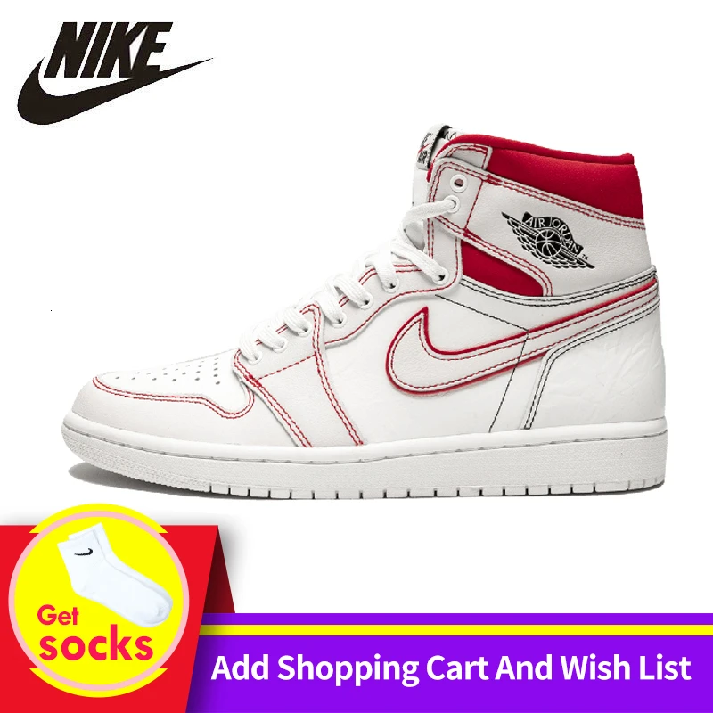 

Nike Air Jordan 1 Aj1 Men Basketball Shoes White Red Manuscript Rabbit Myna Joe 1 Gym Outdoor Sports Sneakers #555088