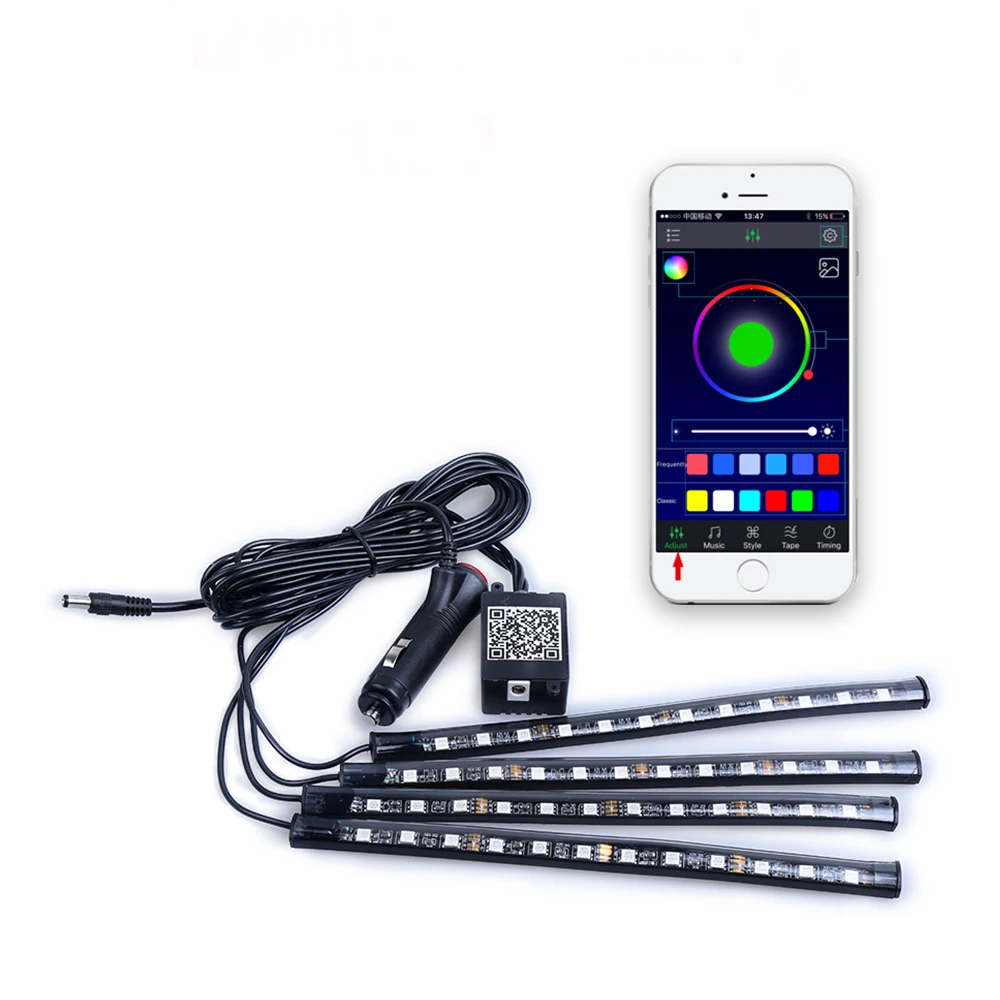

Automotive LED strip light, DC 12V 9LED interior light, waterproof multi-color lighting kit (APP control)