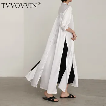 

TVVOVVIN Style Women Korean Long Shirt Solid Color Wild Casual Fashion Blouses Female Short-sleeved Summer New 2020 Shirts 7B2L