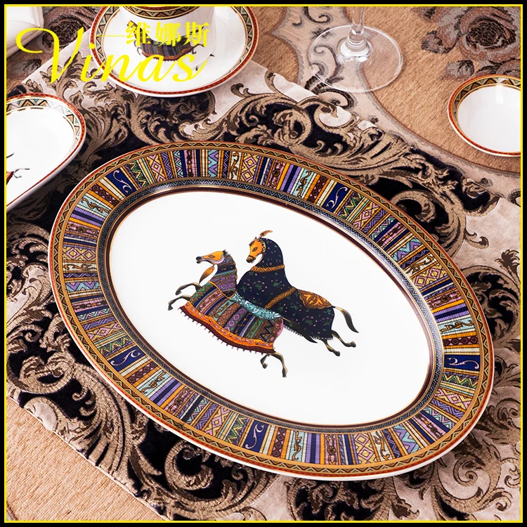 

European Palace Bone Porcelain Fish Plate Oval Ceramic Plate Steamed Fish Plate Dinner Plate Dim Sum Dumplings