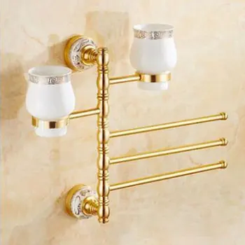 

Aluminum Gold Bathroom Accessories Towel Bars Bathroom Cups Rack Rail Hanger Shelf Toothbrush Holder With Cup