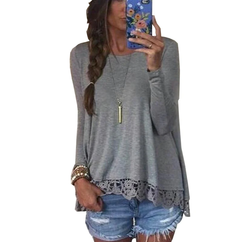 

Autumn Sexy Lace Blouse Women Plus Size Shirts Fashion Long Sleeve O-Neck Casual Women
