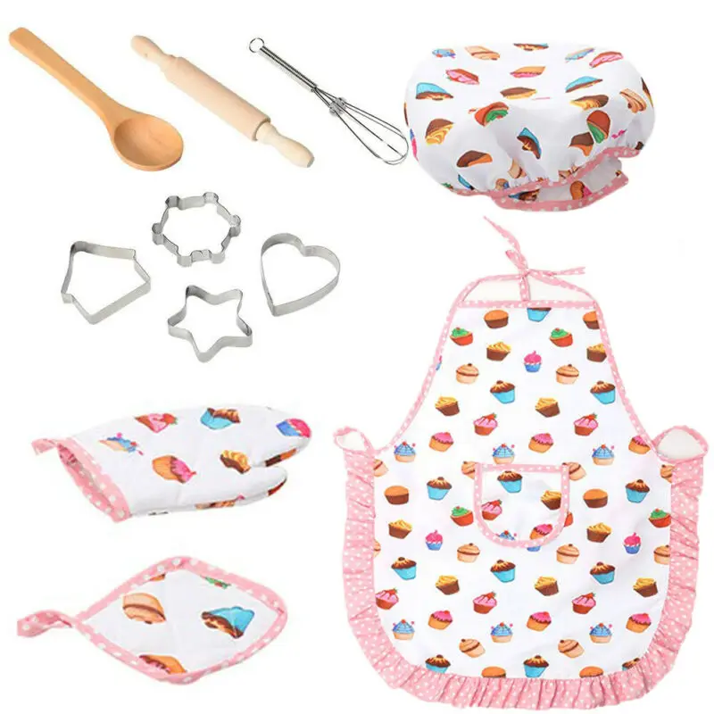 Pudcoco marque 11 pièces Chef ensemble jeu de rôle enfants cuisine cuisson filles jouets Costume cuisinière Kit de jeu amis jeu