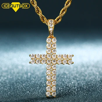 

ICEOUTBOX Cubic Zirconia Cross Pendant 2 Row Bling Crystal Micro Pave Cross Necklace For Women Men's Hip Hop Jewelry Egyptian