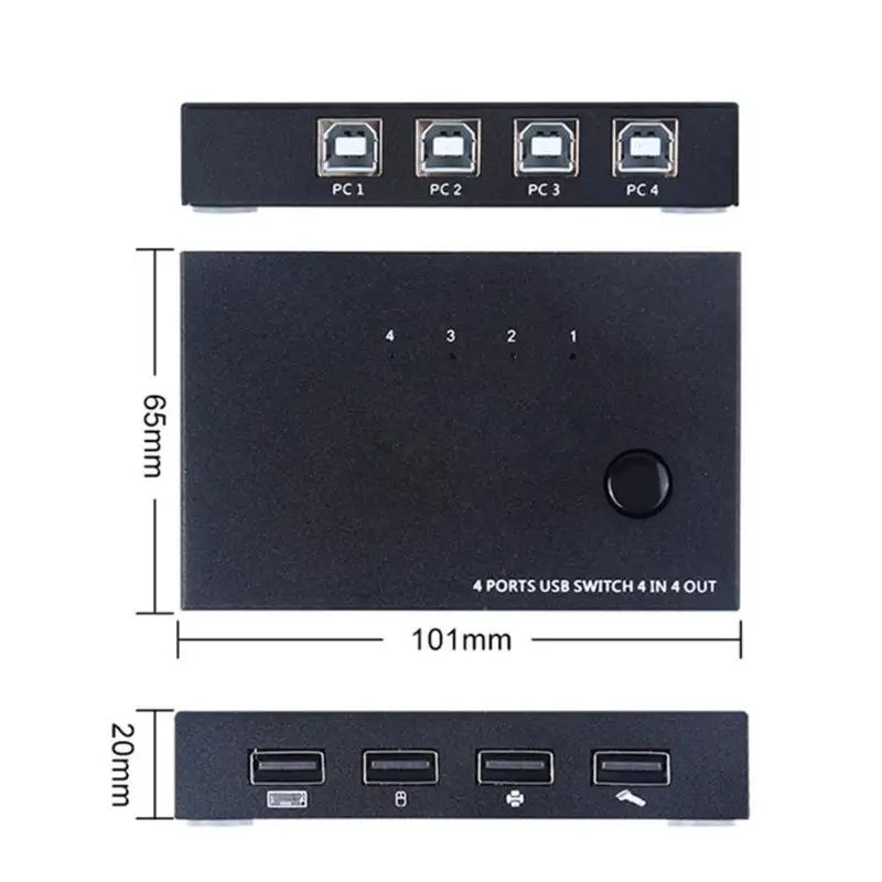 Портативный 4 USB 2,0 KVM переключатель коробка подключи и играй ПК разделитель для клавиатуры мышь жесткая дисковая карта ридер принтер