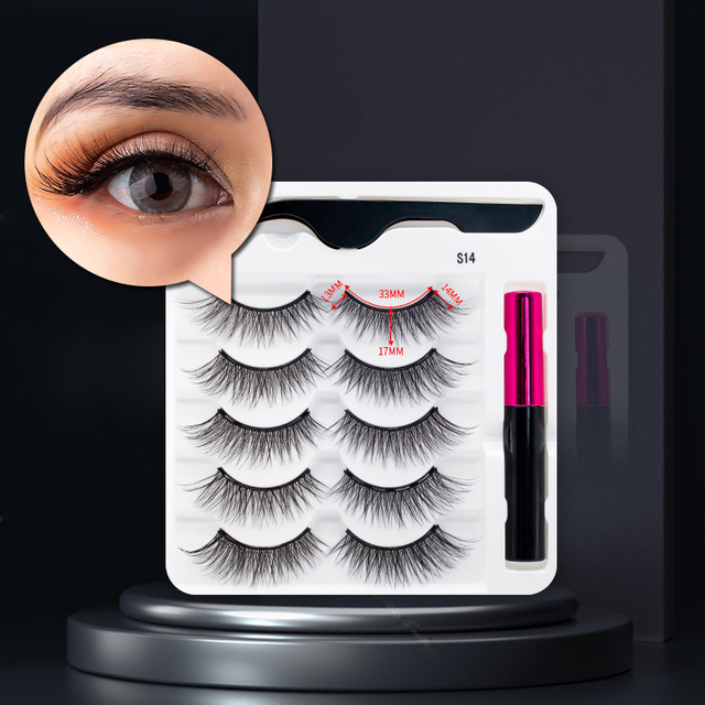 3/5/7Pairs Magnetic Eyelashes False Lashes Repeated Use Eyelashes Waterproof Liquid Eyeliner With Tweezer Makeup Set