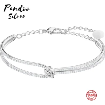 

PANDOO Fashion Charm Pure 925 Silver Original 1:1 Copy, Elegant Simple Twist Knot Wild Bracelet Female Luxury Jewelry Gifts